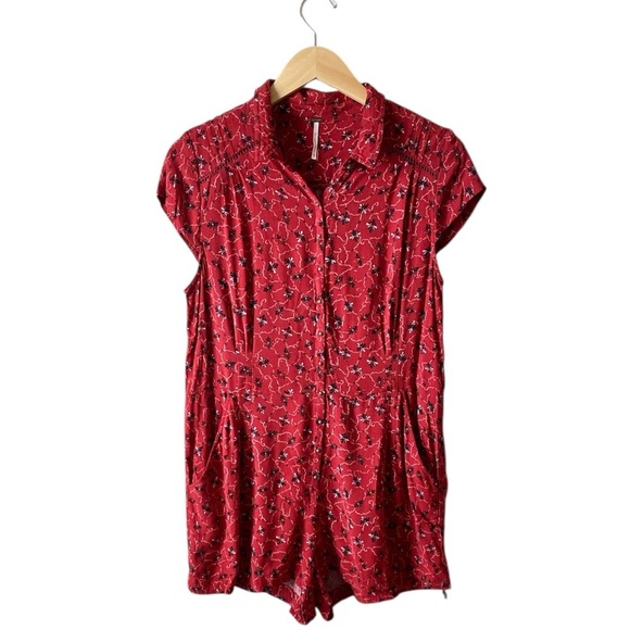People Red Floral Combo Short Sleeves Romper Size M - Picture 7 of 12